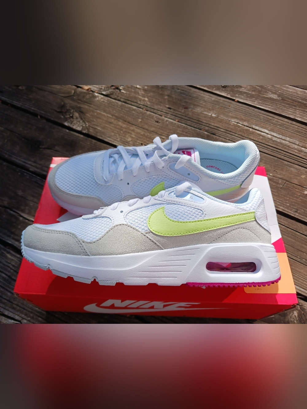 Nike Air Max White Sneakers with Neon Green Swoosh